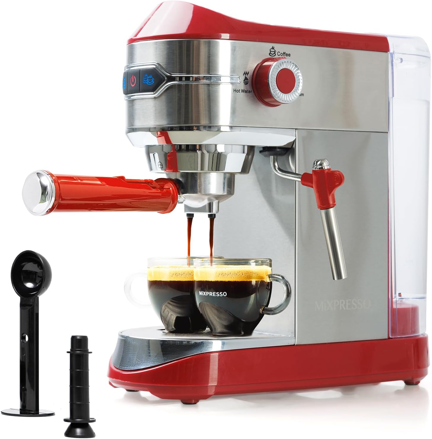 Mixpresso Professional Espresso Machine for Home 15 Bar with Milk Frother Steam Wand, Espresso Maker with Double-Cup Splitter, 1450w Fast Heating, Cappuccino and Latte machine with 37Oz Water Tank