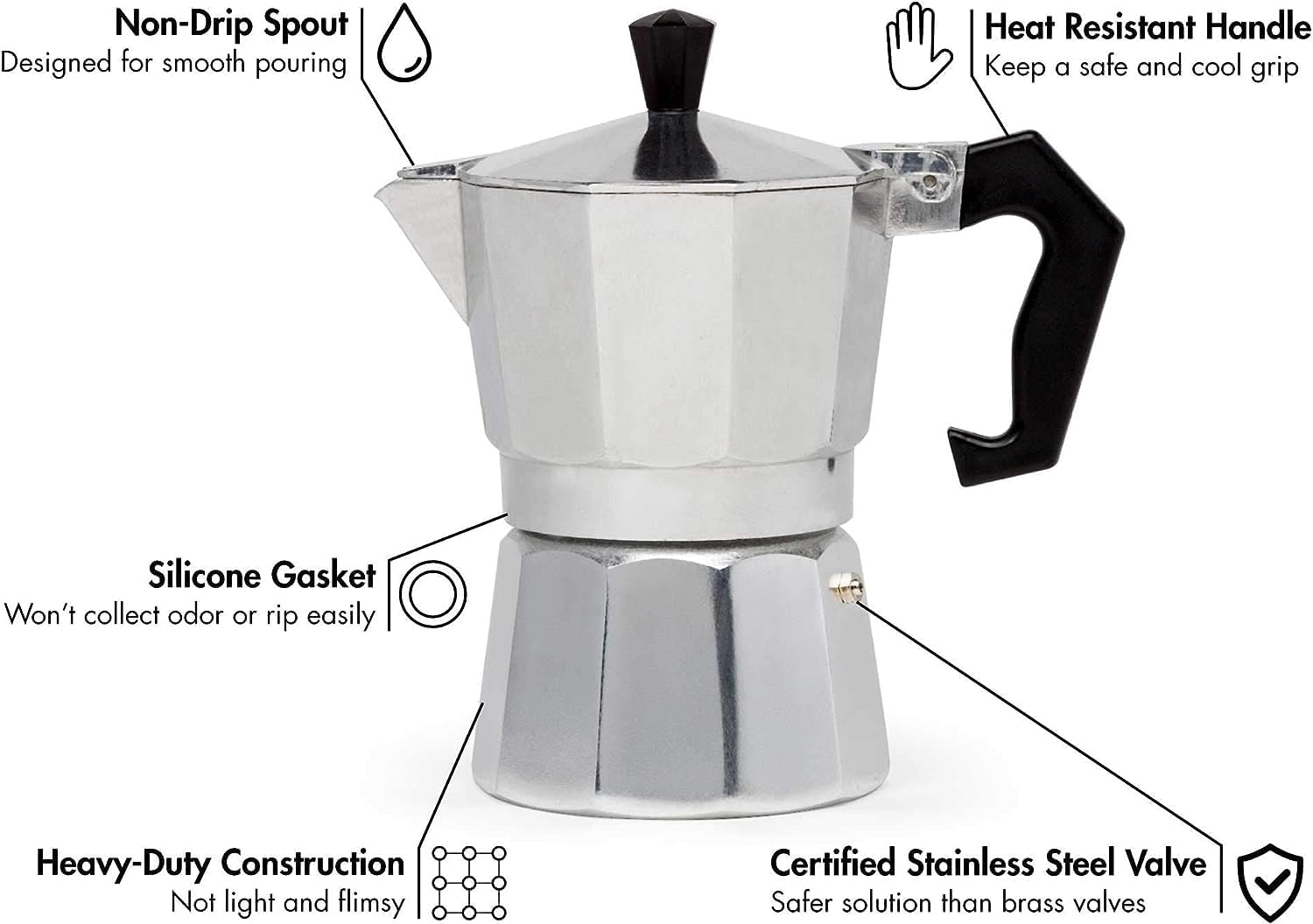 Moka Pot Coffee Pots And Stovetop Espresso Maker,Italian Coffee Maker,Greca Coffee Maker, Cafeteras, 50ml, Silver (1 Cup)