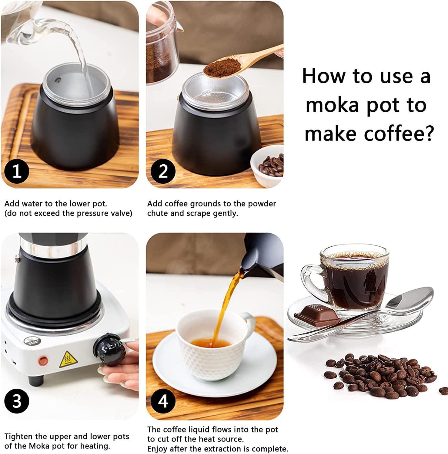 Moka Pot, Stovetop Espresso Maker Italian Coffee Maker Coffee Pot 6 cup/10 OZ Aluminium Stovetop Camping Espresso Maker Manual Cuban Coffee Percolator for Cappuccino or Latte（black）