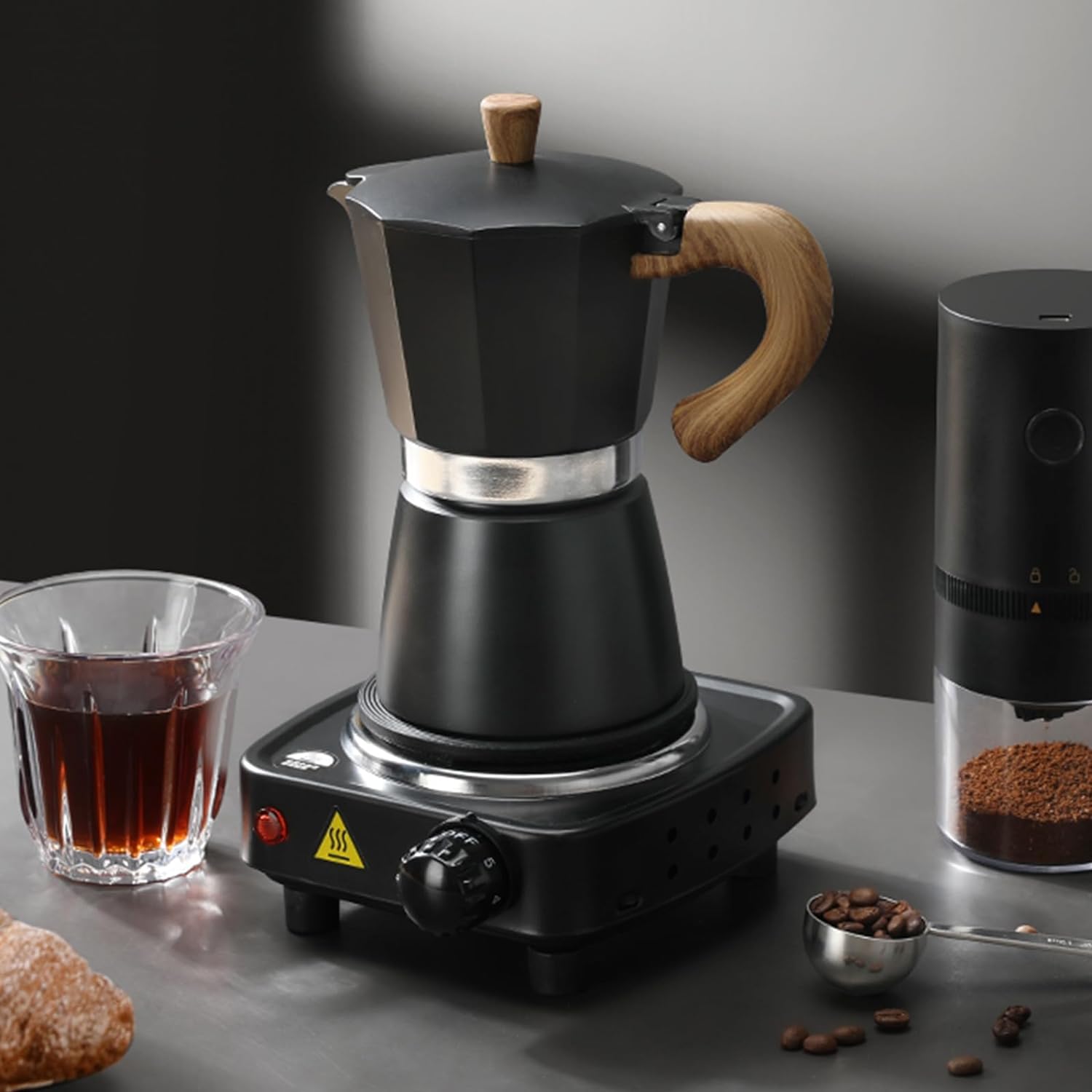 MORDEN MS Moka Pot, Stovetop Espresso Maker 6 Espresso Cup - 10 oz Italian Coffee Maker, Manual Cuban Coffee Percolator Machine Italian Espresso Greca Coffee Maker - Black