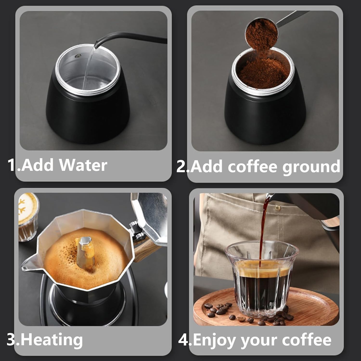MORDEN MS Moka Pot, Stovetop Espresso Maker 6 Espresso Cup - 10 oz Italian Coffee Maker, Manual Cuban Coffee Percolator Machine Italian Espresso Greca Coffee Maker - Black