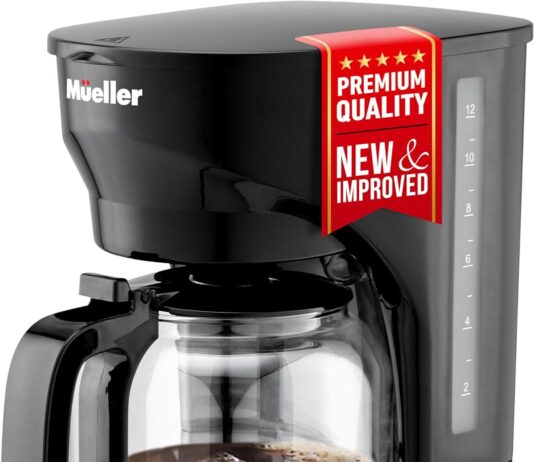 mueller 12 cup drip coffee maker borosilicate carafe auto off reusable filter anti drip keep warm function clear water l