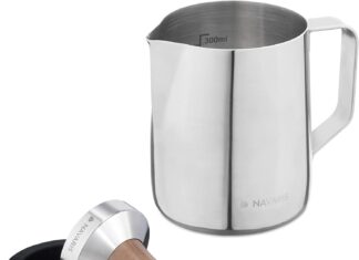 navaris coffee tamper set milk jug and stainless steel espresso press with walnut handle for coffee 51mm coffee ground c