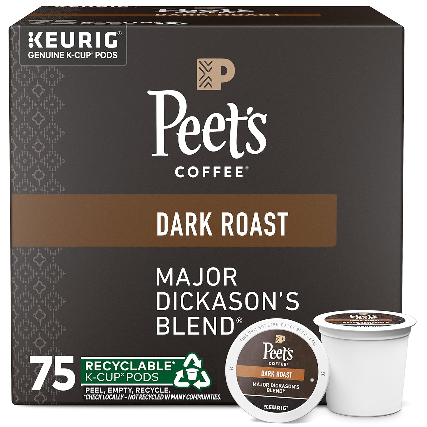 Peets Coffee, Dark Roast K-Cup Pods for Keurig Brewers - Major Dickasons Blend 75 Count (1 Box of 75 K-Cup Pods)