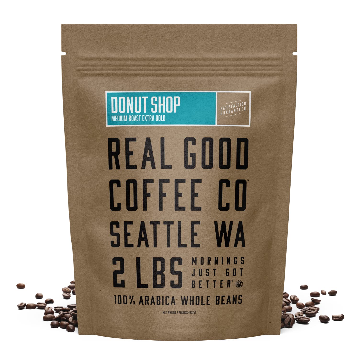 Real Good Coffee Company - Whole Bean Coffee - Donut Shop Medium Roast Coffee Beans - 2 Pound Bag - 100% Whole Arabica Beans - Grind at Home, Brew How You Like