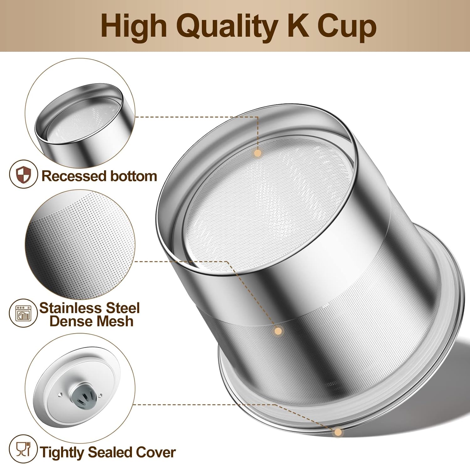 RETHONE K Cup Reusable Coffee Pods, Stainless Steel Reusable K Cups Coffee Filter Compatible for Keurig 1.0  2.0 Coffee Makers BPA-Free Refillable Coffee Filters (1 Pack)