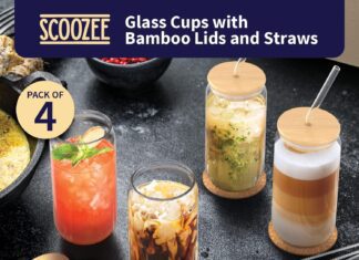 scoozee glass cups with bamboo lids and straws 18oz set of 4 iced coffee cup for ice coffee bar accessories aesthetic cu