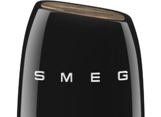 smeg black stainless steel knife block set