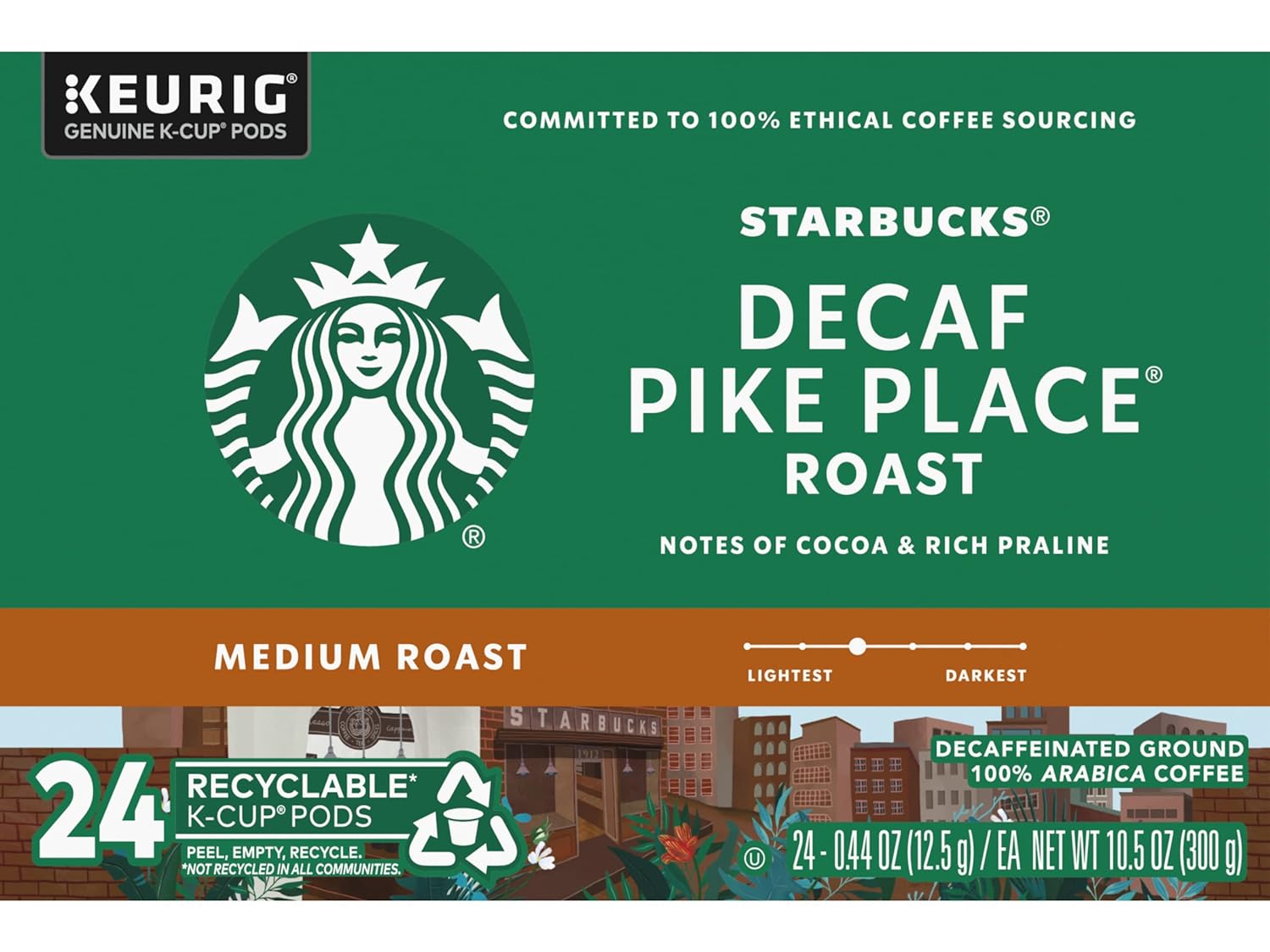 Starbucks Decaf House Blend Coffee K-Cup Pods, Medium Roast Decaffeinated Ground Coffee K-Cups for Keurig Brewing System, 10 CT K-Cups/Box (Pack of 3 Boxes)