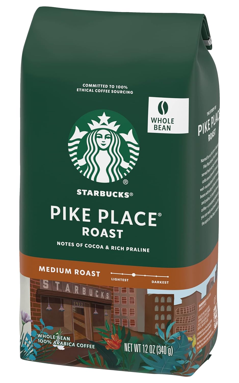 Starbucks Medium Roast Whole Bean Coffee — Pike Place — 100% Arabica — 1 bag (18 oz)