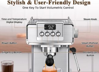 sumsaty espresso machine stainless steel espresso machine with milk frother for latte cappuccino machiatofor home espres