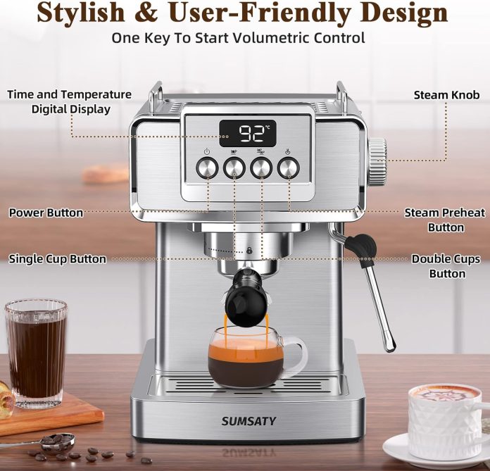 sumsaty espresso machine stainless steel espresso machine with milk frother for latte cappuccino machiatofor home espres