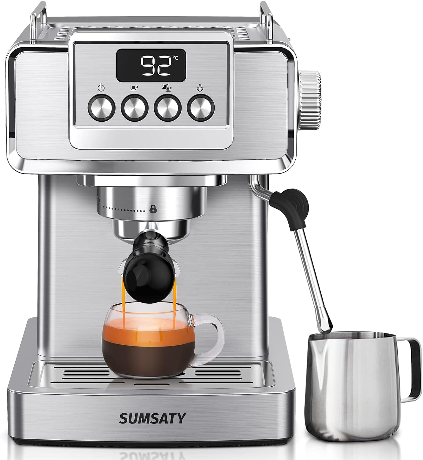 SUMSATY Espresso Machine, Stainless Steel Espresso Machine with Milk Frother for Latte, Cappuccino, Machiato,for Home Espresso Maker, 1.8L Water Tank, 20 Bar