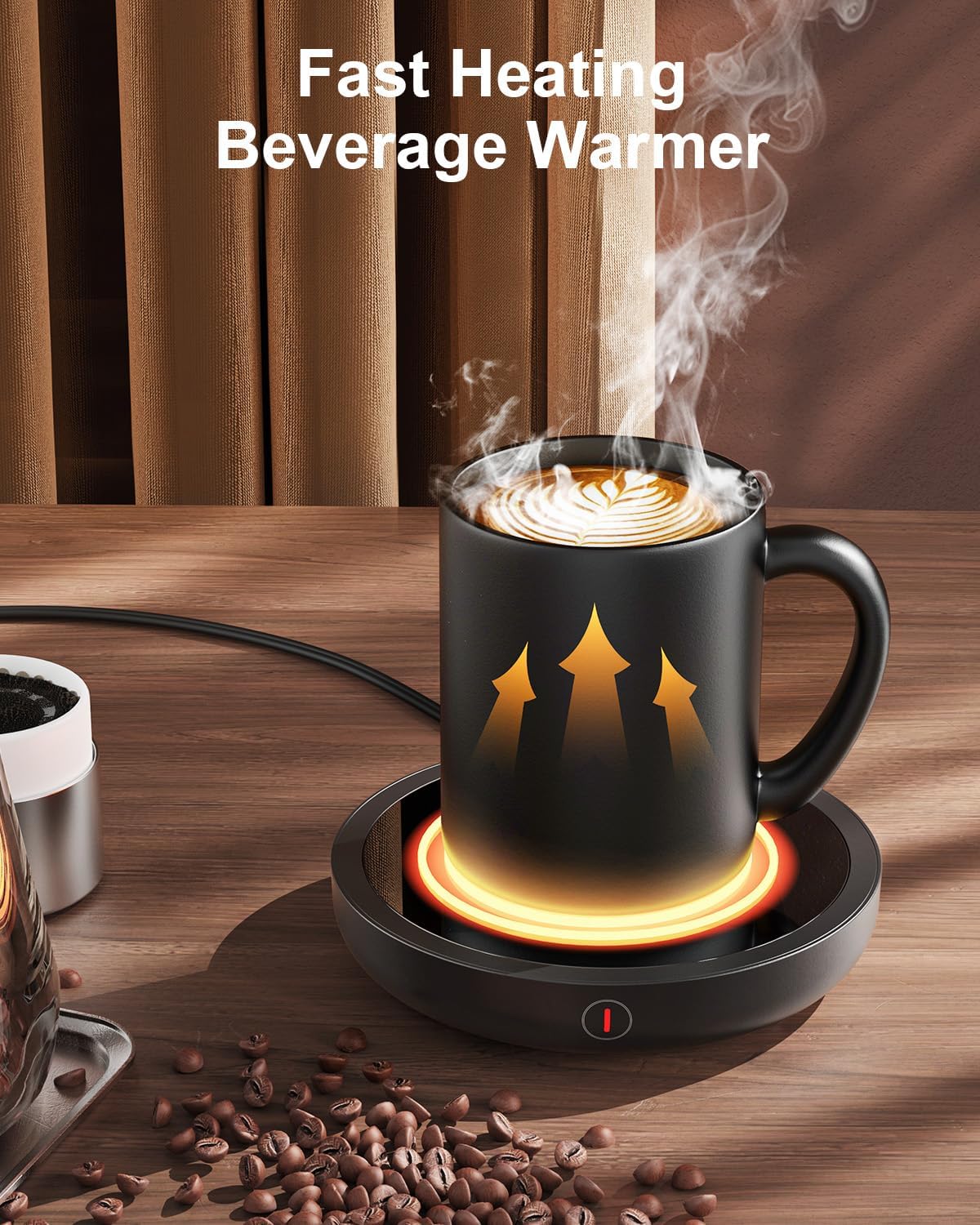 SWEETFULL Coffee Mug Warmer, 36W Electric Coffee Cup Warmer for Desk with 3-Temp Settings Advanced Temperature-Controlled Beverage Warmers Heating Plate for Coffee, Milk, Tea, Candle Wax - Wood