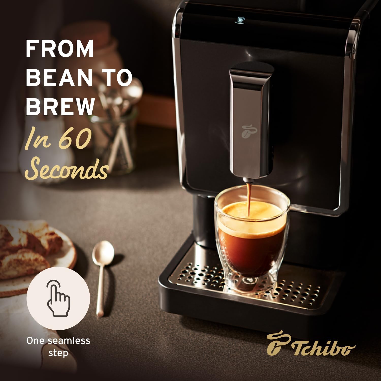 Tchibo Single Serve Coffee Maker - Automatic Espresso Coffee Machine - Built-in Grinder, No Coffee Pods Needed - Comes with 2 x 17.6 Ounce Bags of Whole Beans