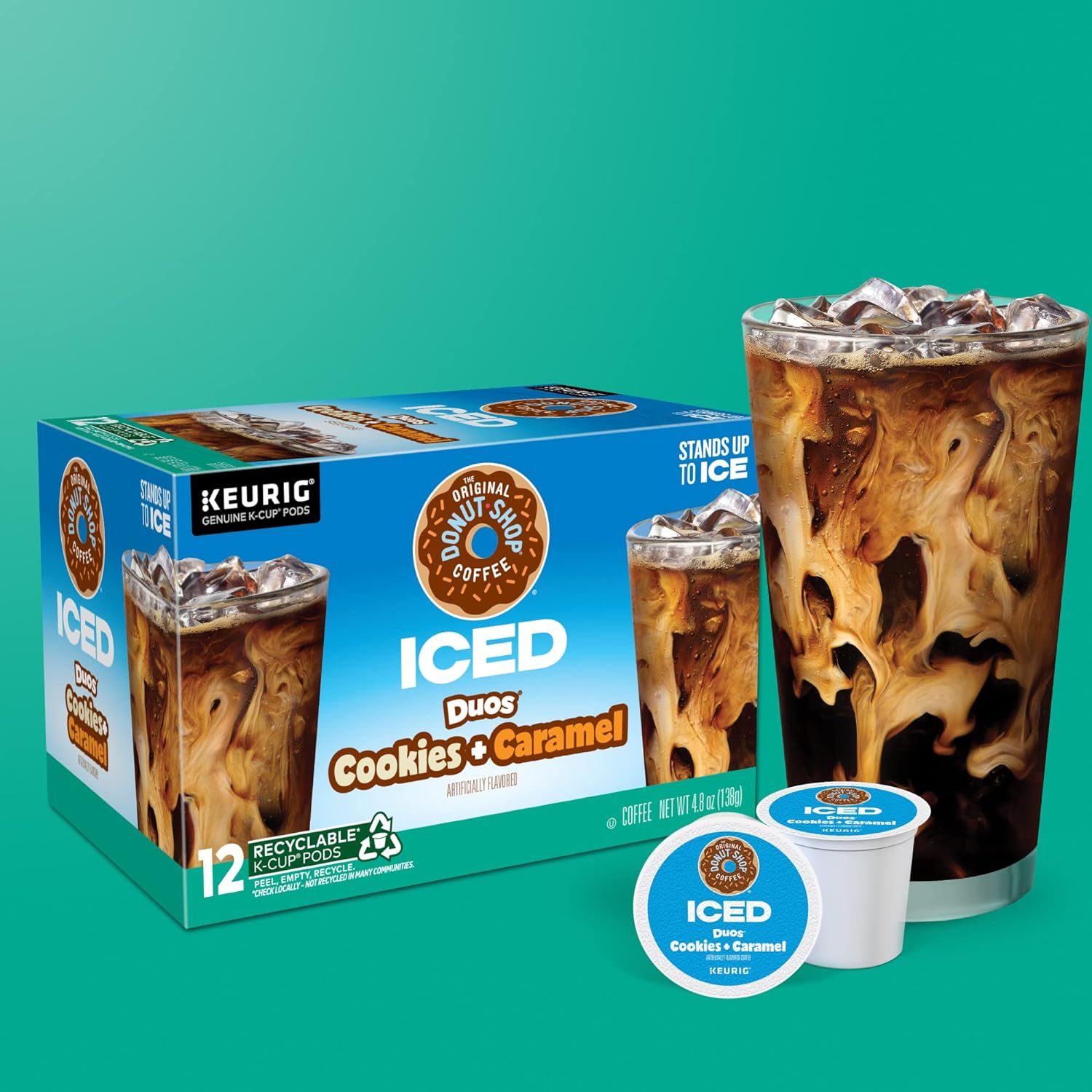 The Original Donut Shop ICED Duos Cookies + Caramel Coffee, Keurig Single Serve K-Cup Pods, 72 Count (6 Packs of 12)