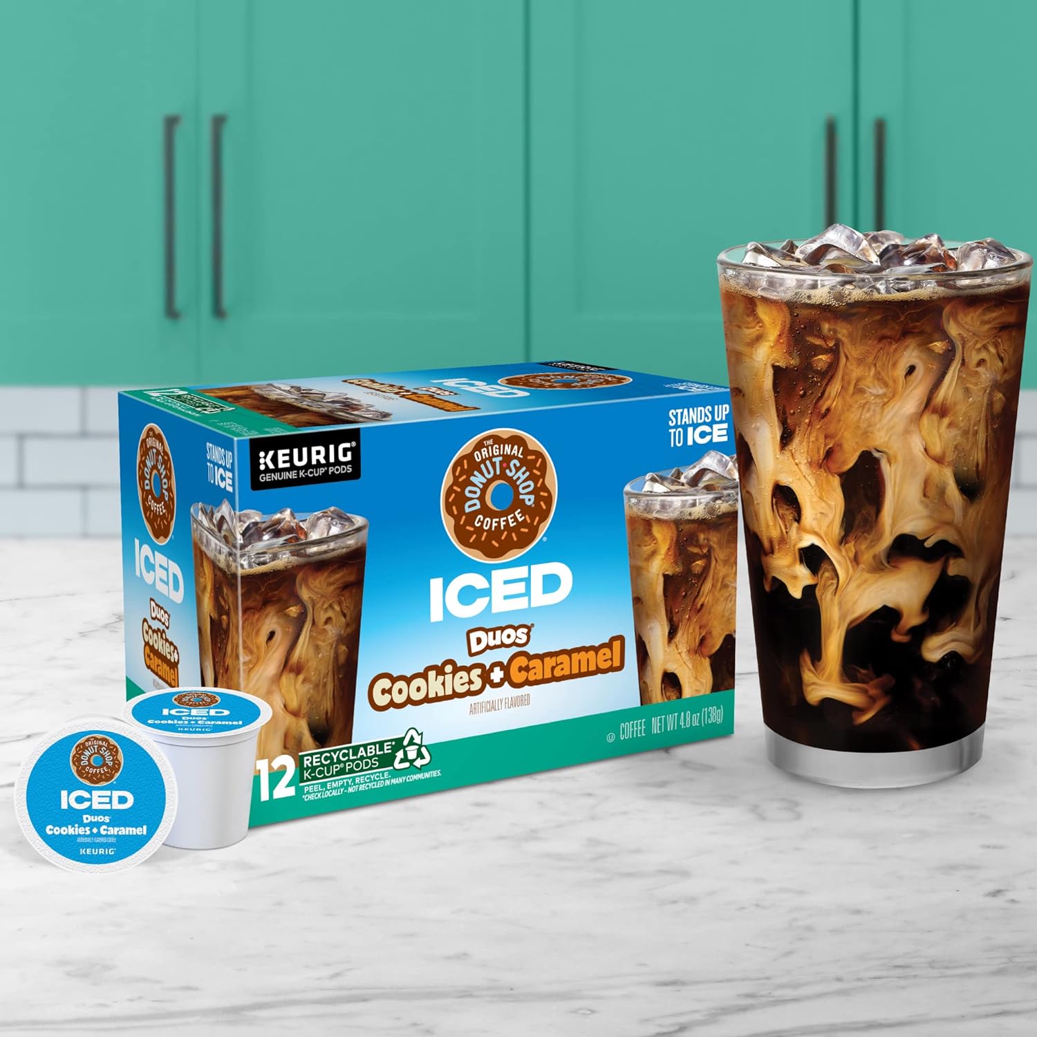 The Original Donut Shop ICED Duos Cookies + Caramel Coffee, Keurig Single Serve K-Cup Pods, 72 Count (6 Packs of 12)