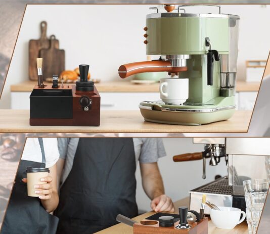 wenqik 8 in one espresso knock box espresso accessories coffee organizer include wooden tamping station espresso tamper 