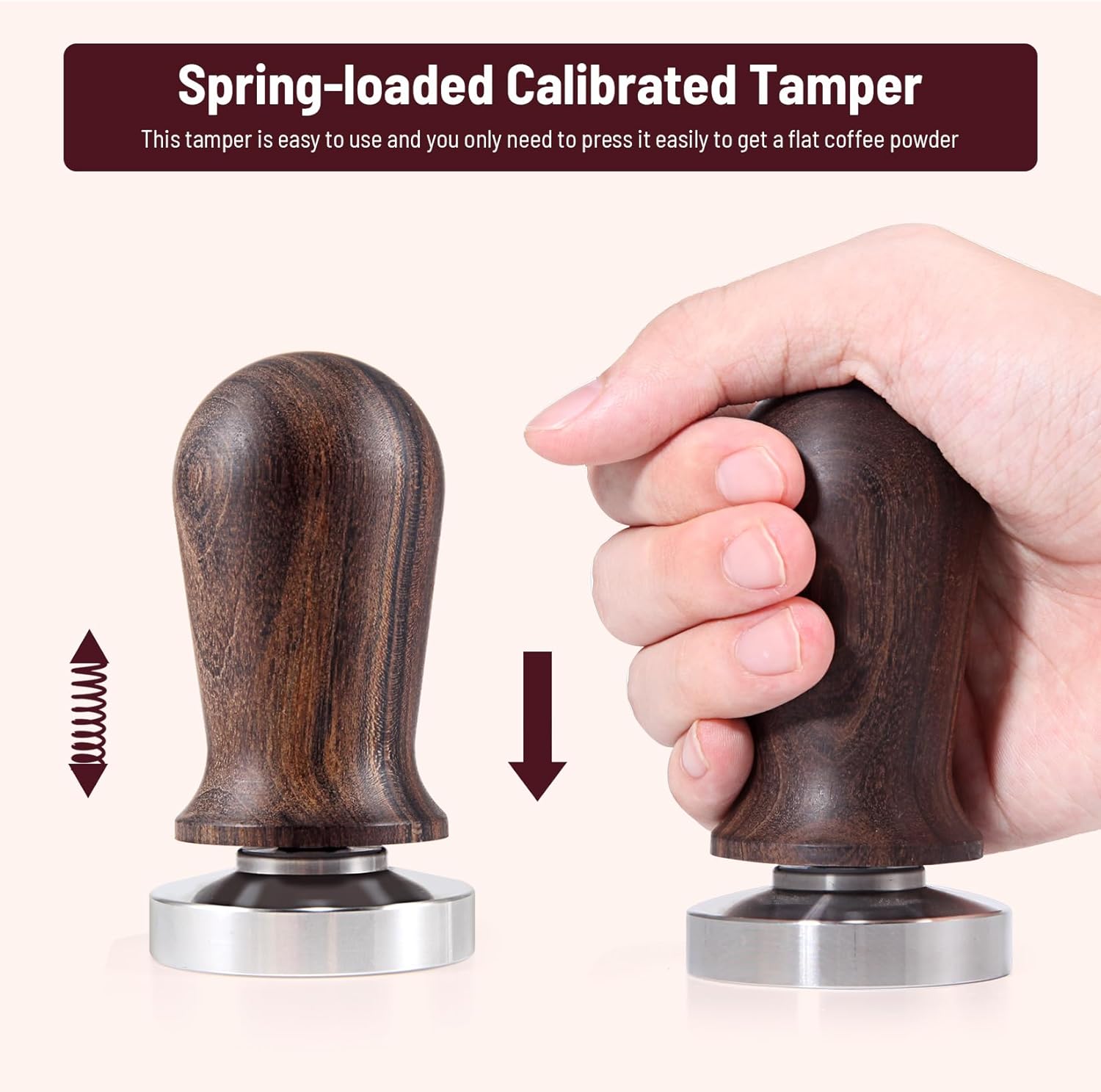 51mm Espresso Coffee Tamper Stirrer Set - Wooden-Handle Spring-loaded Calibrated Tamper with Premium Stainless Steel Base for Espresso Machine | Perfect Espresso Accessories Kit Barista Set