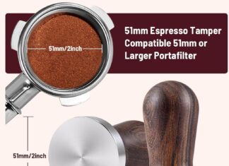 51mm espresso coffee tamper stirrer set wooden handle spring loaded calibrated tamper with premium stainless steel base