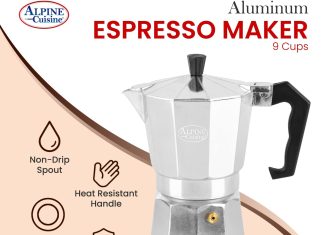 alpine cuisine stovetop espresso maker 125 oz 9 espresso cups moka pot for classic italian and cuban coffee maker alumin