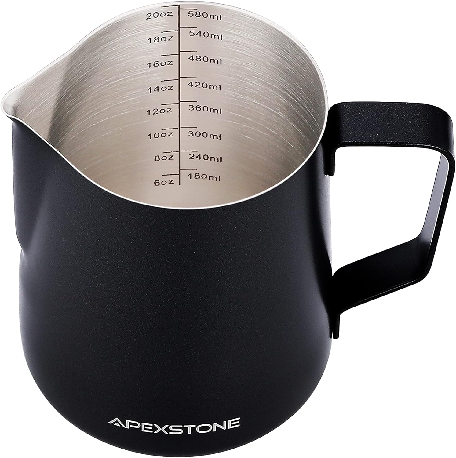 Apexstone 20 oz Black Espresso Steaming Pitcher, Espresso Milk Frothing Pitcher 20 oz Black, Coffee Milk Frothing Cup, Coffee Steaming Pitcher 20 oz/600 ml