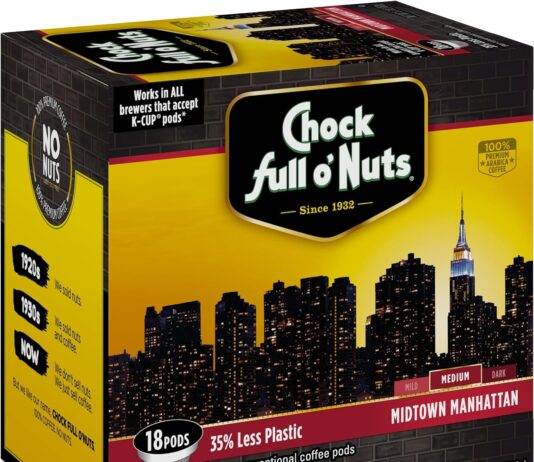 chock full onuts midtown manhattan roast medium roast k cups compatible with keurig pods k cup brewers 1 pack of 18 sing
