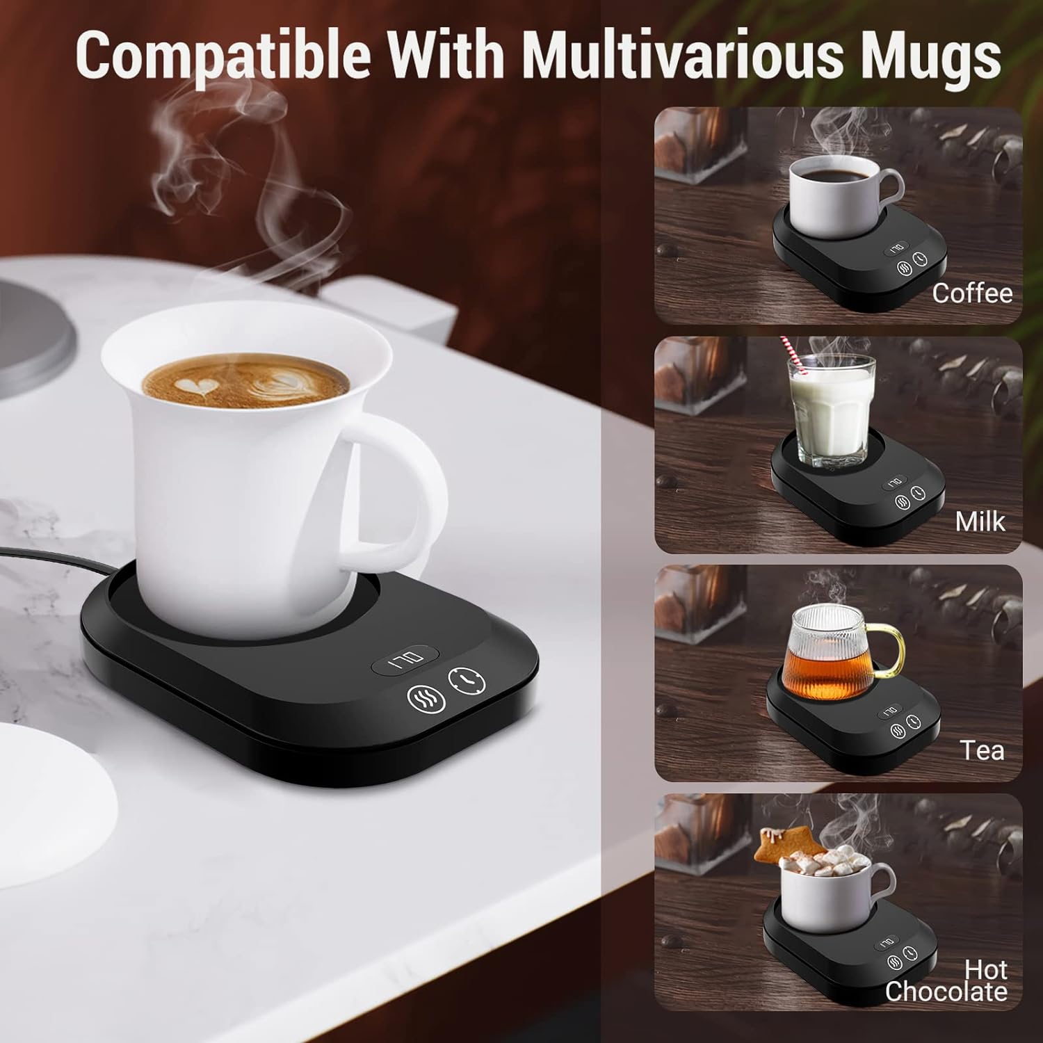 Coffee Mug Warmer for Desk, Electric Coffee Cup Warmer with 3-Temp Settings, Smart Coffee Warmer for Desk Auto Shut Off Timer, Cup Warmer for Desk with TEM/TIME Display, Wax Warmer, Good Gift