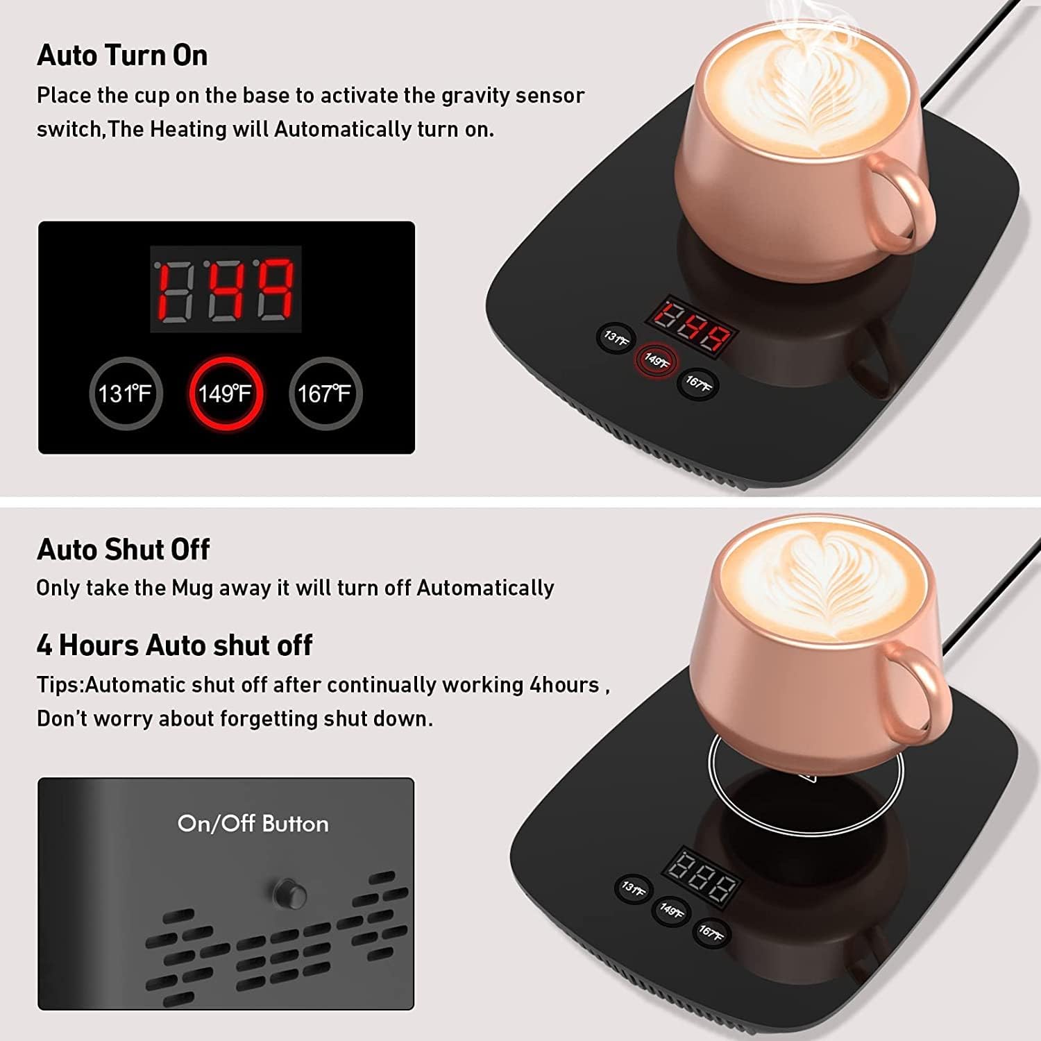 Coffee Mug Warmer for Desk with Heating Function 25 Watt Electric Beverage Warmer with Adjustable Temperature 131℉/ 55℃or 167℉/ 75℃ (Without Mug)