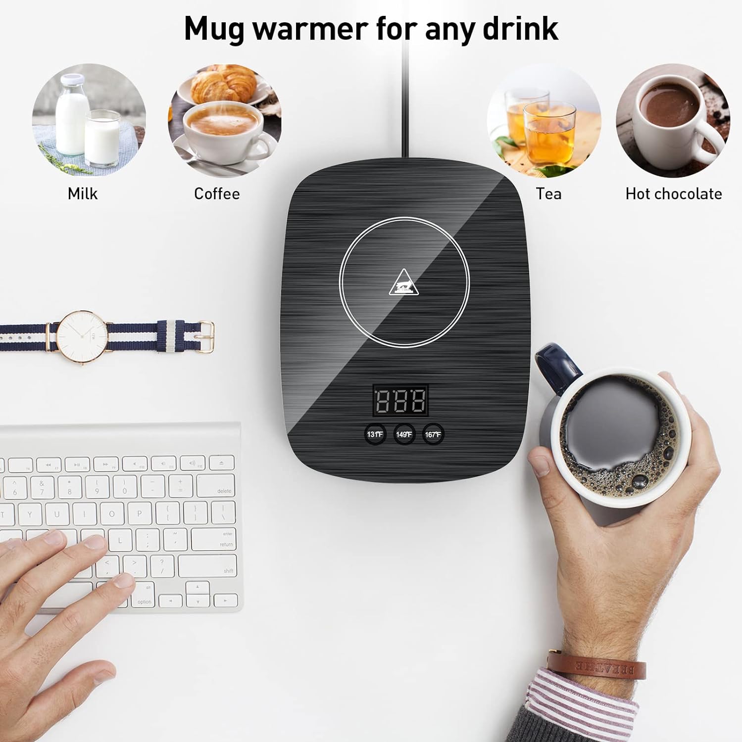 Coffee Mug Warmer for Desk with Heating Function 25 Watt Electric Beverage Warmer with Adjustable Temperature 131℉/ 55℃or 167℉/ 75℃ (Without Mug)