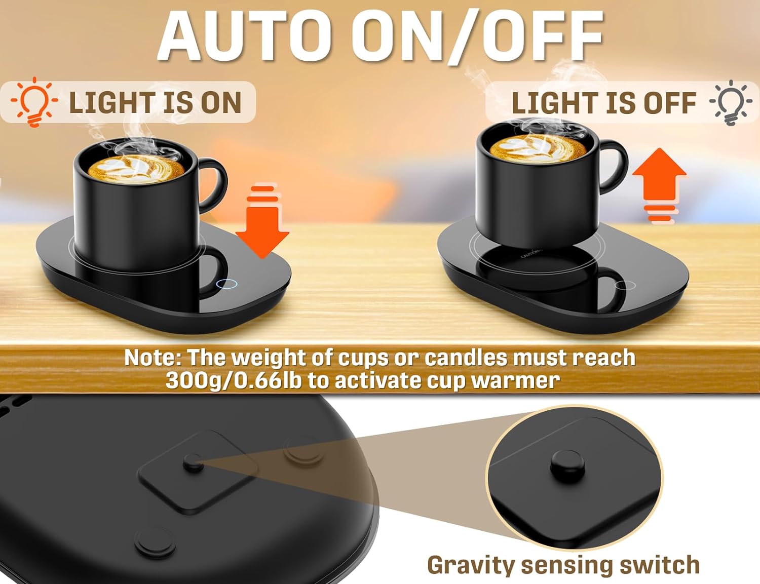 Coffee Mug Warmer Gravity Induction - Coffee Warmer for Desk Auto Shut Off, Cup Warmer for Coffee, Electric Beverage Tea Water Milk Warmer for All Cups and Mugs, Heating Plate Candle Warmer