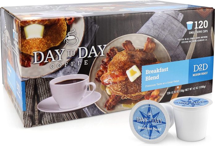 day to day 120 count breakfast blend medium roast single serve coffee pods for k cups keurig brewers breakfast blend 120