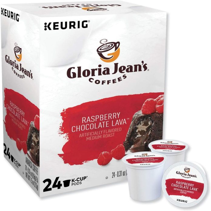 gloria jeans coffees raspberry chocolate lava single serve keurig k cup pods flavored medium roast coffee 24 count