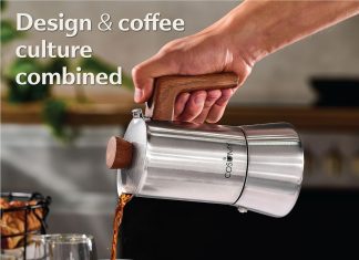 moka pot 4 cups stovetop coffee maker in stainless steel sustainable oak espresso maker suitable for induction and all s