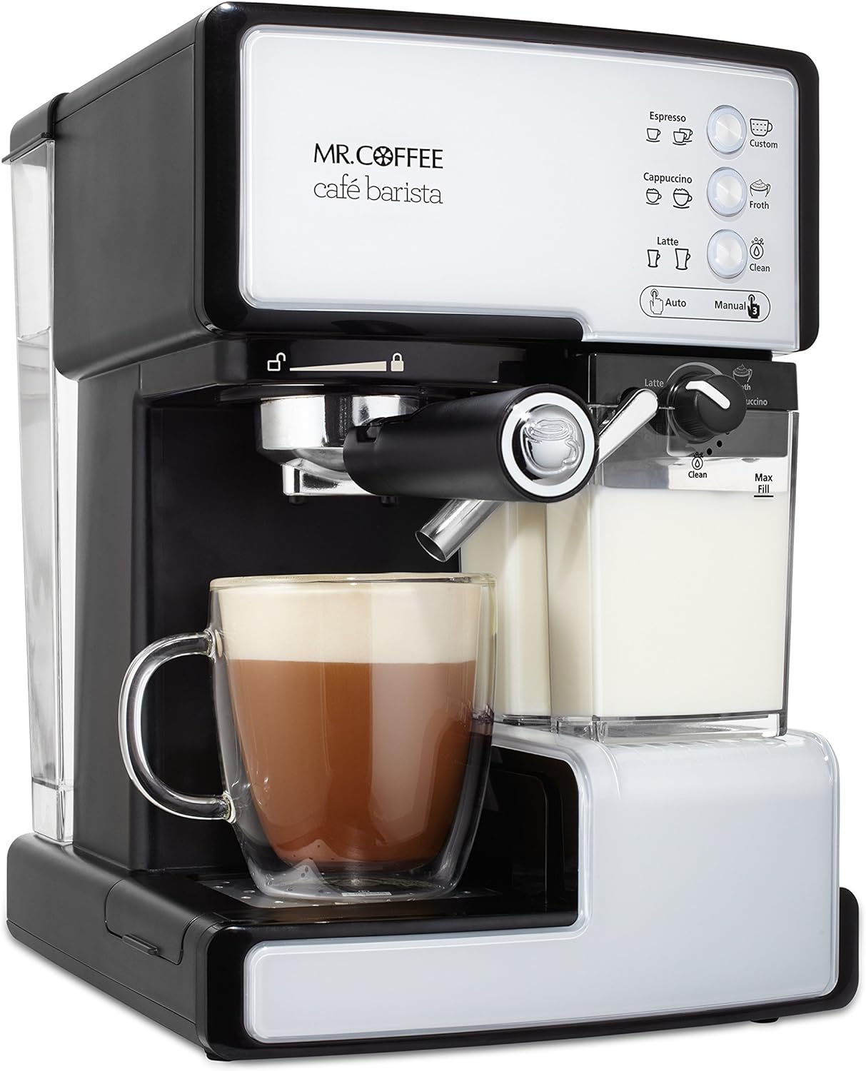 Mr. Coffee Espresso and Cappuccino Machine, Programmable Coffee Maker with Automatic Milk Frother and 15-Bar Pump, Stainless Steel