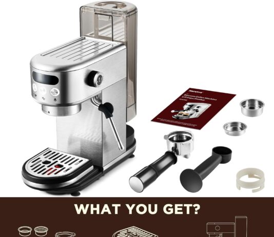neretva 20 bar espresso machine with milk frothing steam wand 44oz detachable water tank for home barista 1350w professi