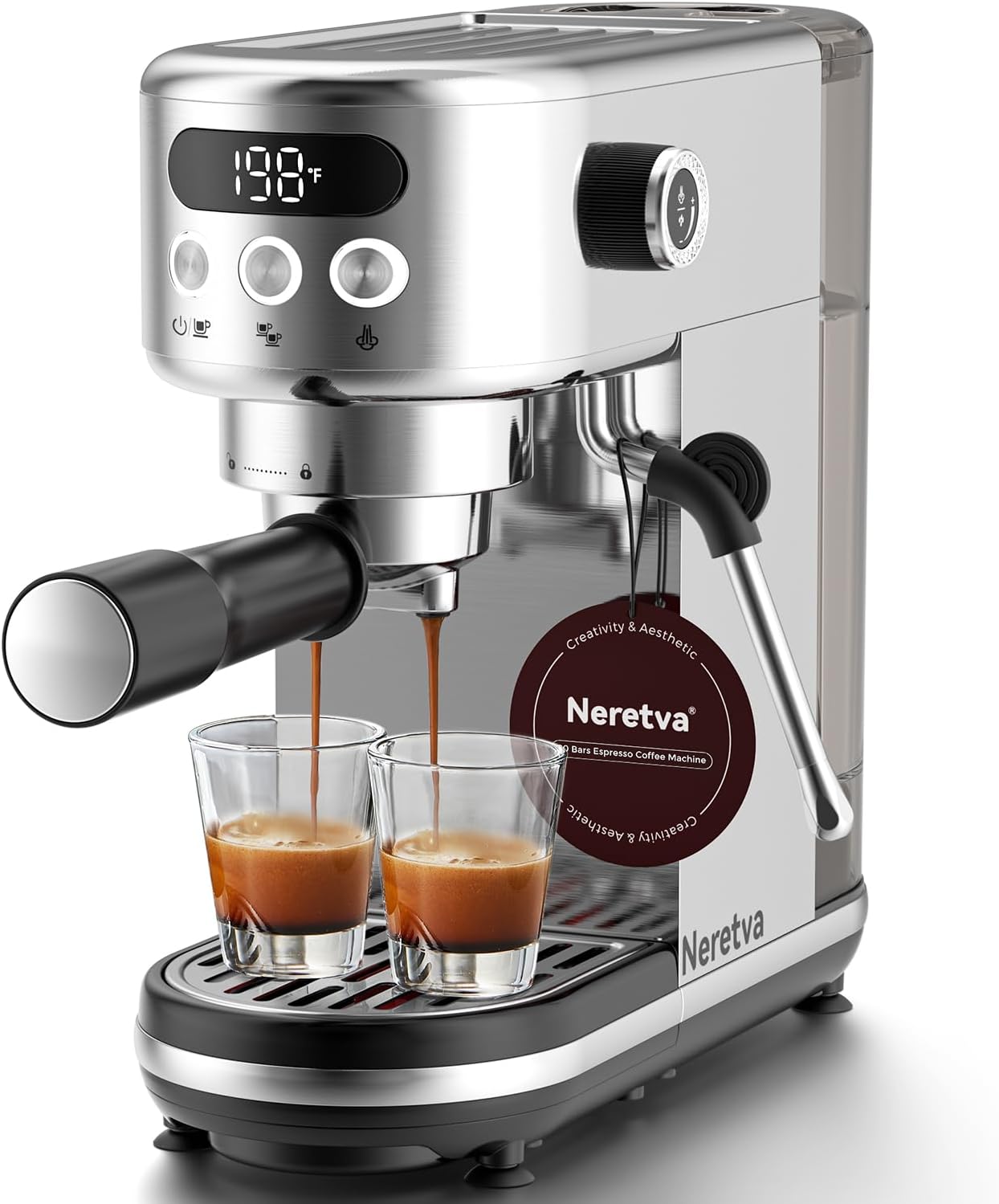 Neretva 20 Bar Espresso Machine with Milk Frothing Steam Wand 44oz Detachable Water Tank For Home Barista 1350W Professional Coffee Machine Espresso Latte and Cappuccino Maker