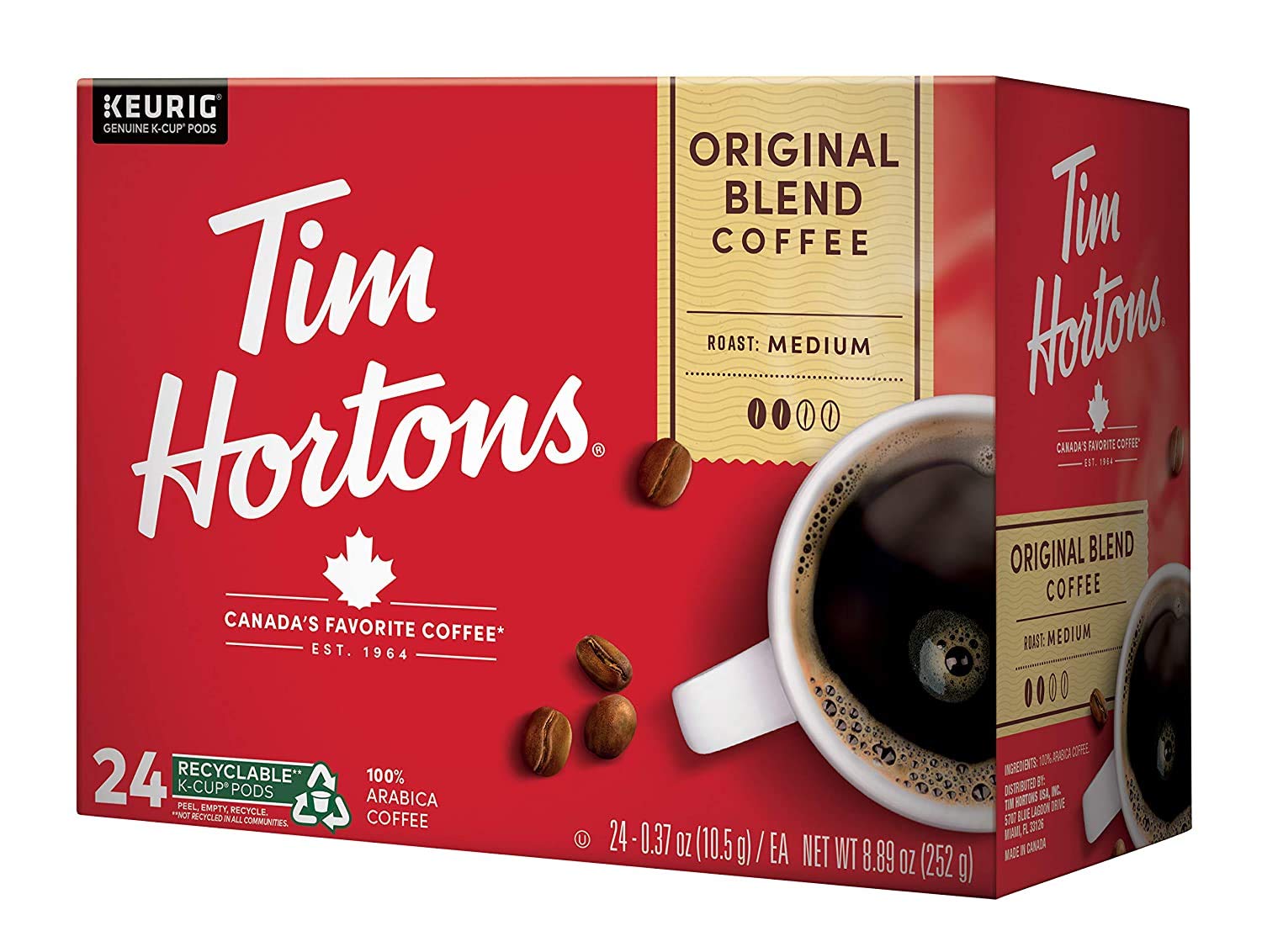 Tim Hortons Original Blend, Medium Roast Coffee, Single-Serve K-Cup Pods Compatible with Keurig Brewers, 24 Count(Pack of 1)(Packaging may vary)