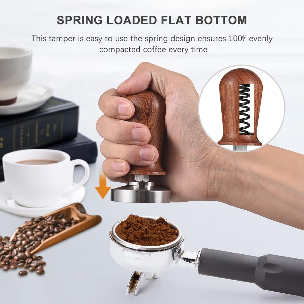 51mm Espresso Stirrer and Tamper Set Kit,Coffee Tamper Stirrer Set,Calibrated Espresso Coffee Tamper Spring Loaded,Flat Stainless Steel Base,Espresso Accessories