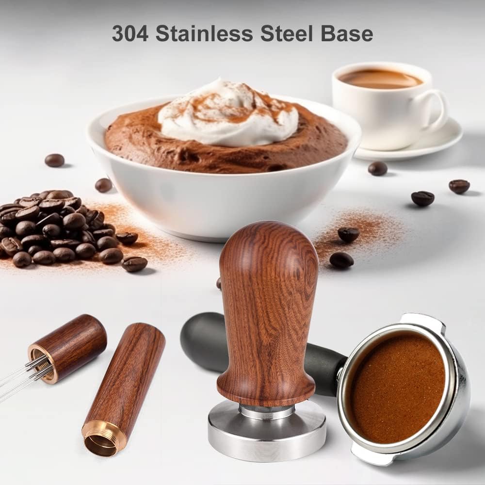 51mm Espresso Stirrer and Tamper Set Kit,Coffee Tamper Stirrer Set,Calibrated Espresso Coffee Tamper Spring Loaded,Flat Stainless Steel Base,Espresso Accessories