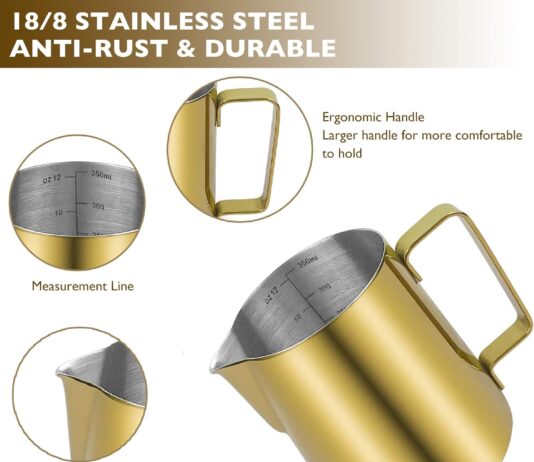 camkyde stainless steel milk frothing pitcher 12 oz espresso steaming pitcher with decorating pen for espresso machines 