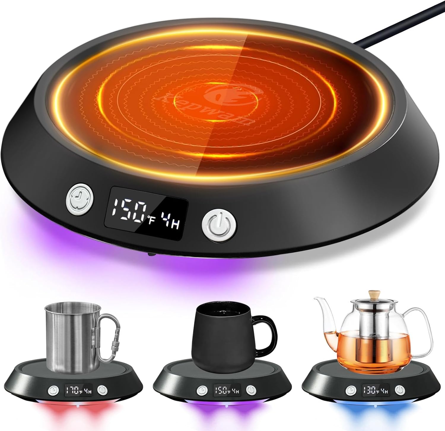Coffee Mug Warmer - 55W Electric Coffee Warmer for Desk 3 Temp Settings  2-9 Timer Smart Cup Warmer for Desk Candle Warmer Plate with LED Lights Beverage Tea Milk Warmer for Home  Office