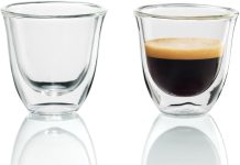 delonghi delonghi double walled thermo espresso glasses set of 2 regular clear 90 milliliters