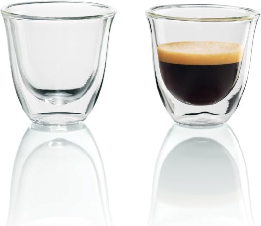 delonghi delonghi double walled thermo espresso glasses set of 2 regular clear 90 milliliters