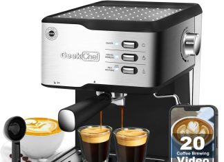 geek chef espresso machine 20 bar cappuccino latte maker coffee machine with ese pod capsules filtermilk frother steam w