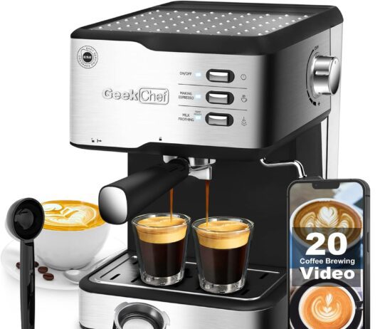 geek chef espresso machine 20 bar cappuccino latte maker coffee machine with ese pod capsules filtermilk frother steam w