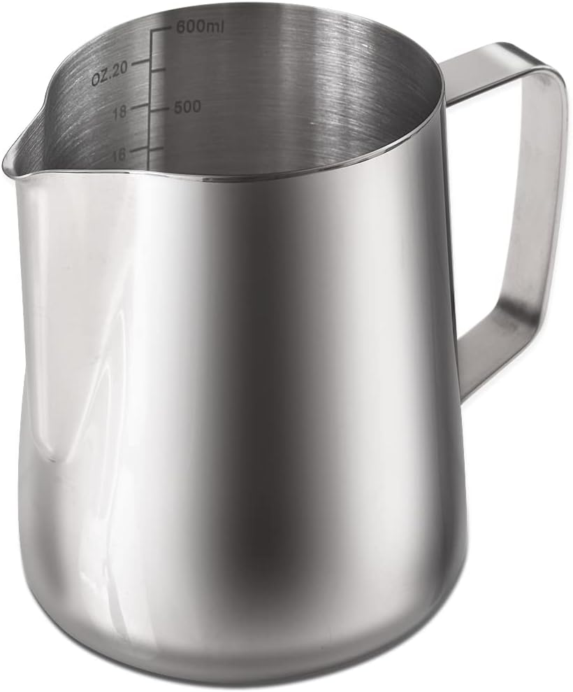 homEdge Espresso Steaming Pitchers 20 OZ / 600ml, Stainless Steel Frothing Pitcher with Measurement Scale