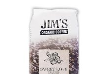 jims organic coffee sweet love blend whole bean dark roast bold 11 oz bag