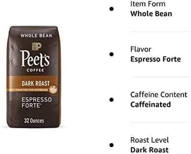 Peets Coffee, Dark Roast Whole Bean Coffee - Espresso Forte, 32 Ounce (Pack of 1)