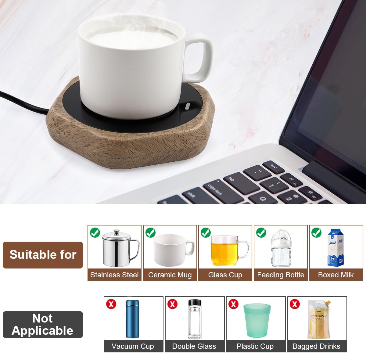 Coffee Mug Warmer with Auto Shut Off Gravity-Induction Electric Smart Cup Warmer for Desk, Waterproof Beverage Plate for Heating Tea,Milk,Drink,Hot Chocolate,Candle Wax